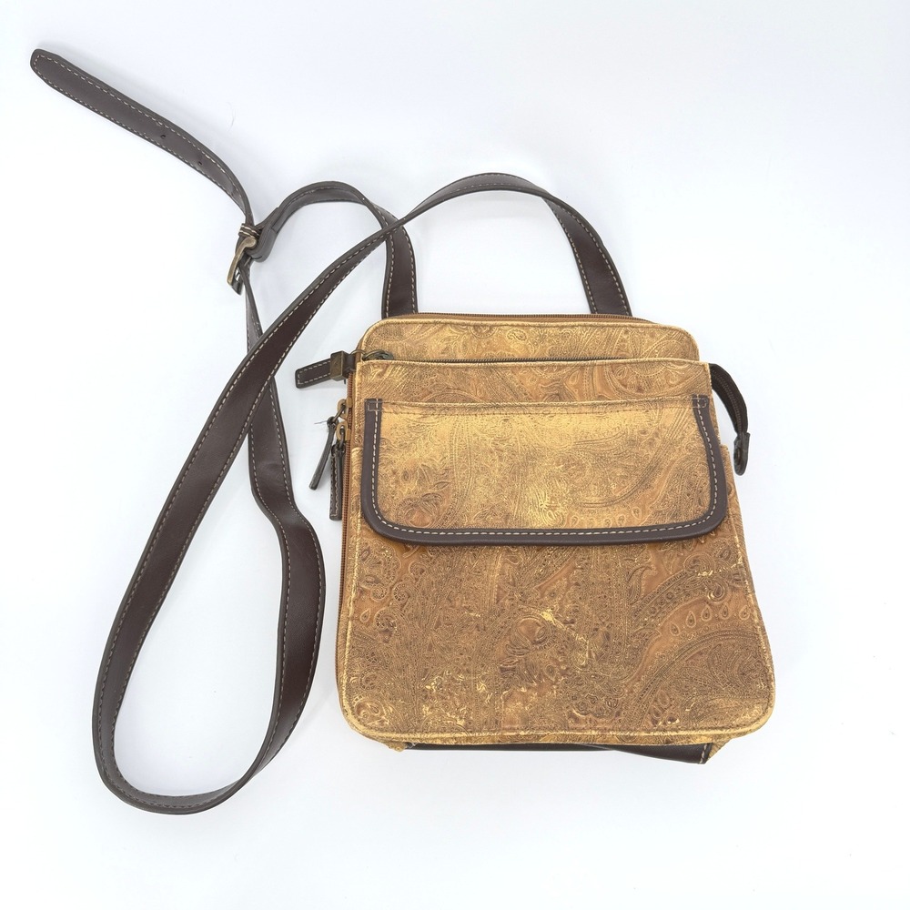 Relic by Fossil Embossed Paisley Crossbody Shoulder Bag Faux Leather Boho Rugged